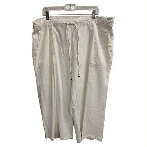 Casual White Linen Drawstring Pants Size 2X